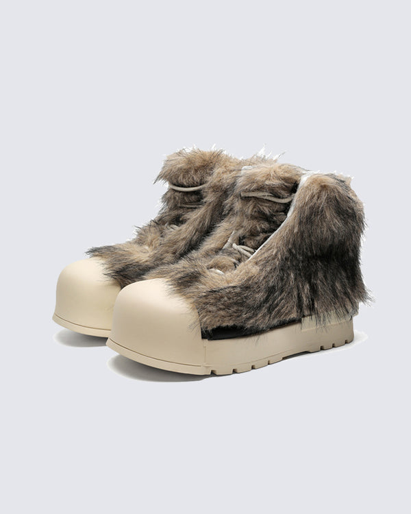 Vintage Furry Platform Ankle Boots