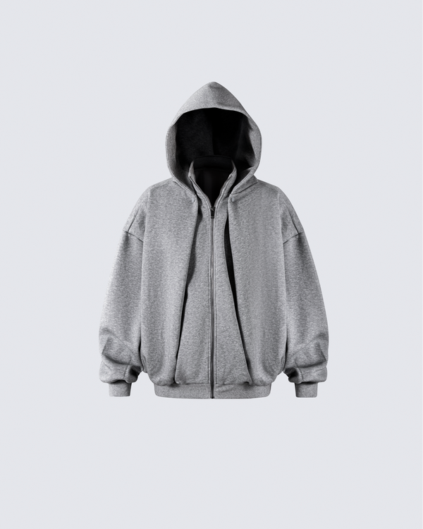 Detachable-Hood Zip Hoodie