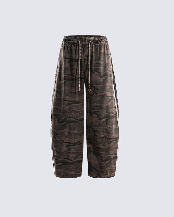 Camouflage Striped Drawstring Casual Pants