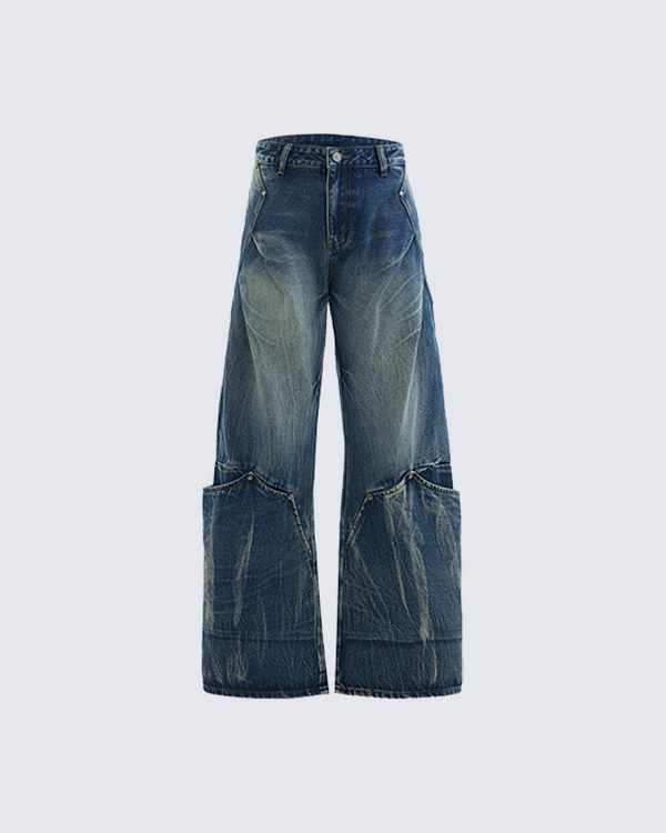 Wide-Leg Distressed Denim Jeans