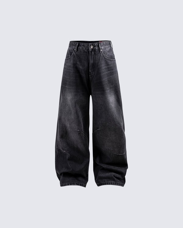 Washed Black Wide-Leg Jeans