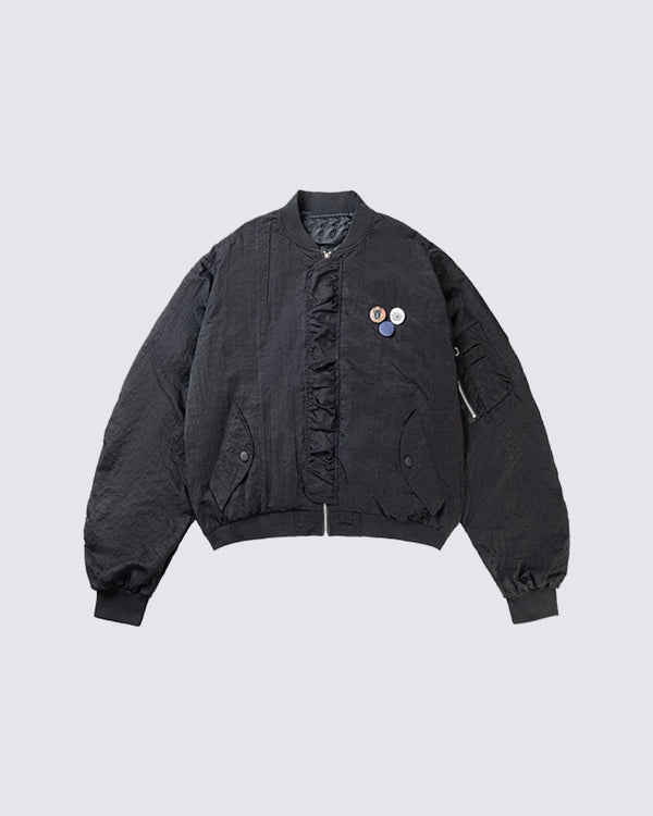 3D Pleated Badge Bomber Jacket