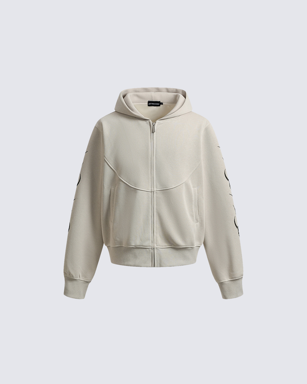 Embroidered Graphic Zip-Up Hoodie