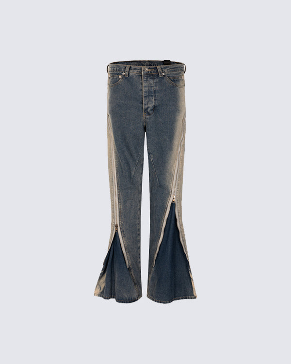 Vintage Zipper-Split Flared Jeans