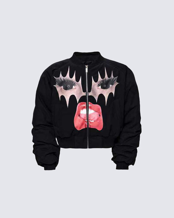 Flaming Lips Fun Print Thick Padded Bomber Jacket