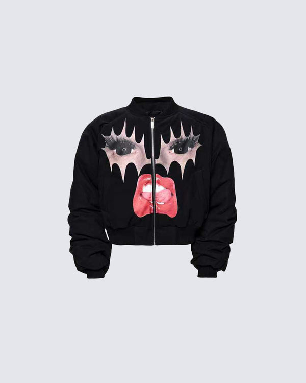 Flaming Lips Fun Print Thick Padded Bomber Jacket