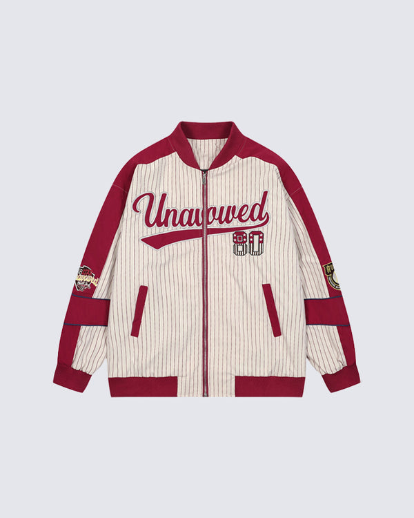 Striped Color-Block Baseball Jacket