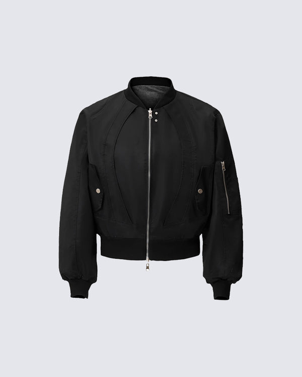 Cropped Reversible Baseball Collar Jacket