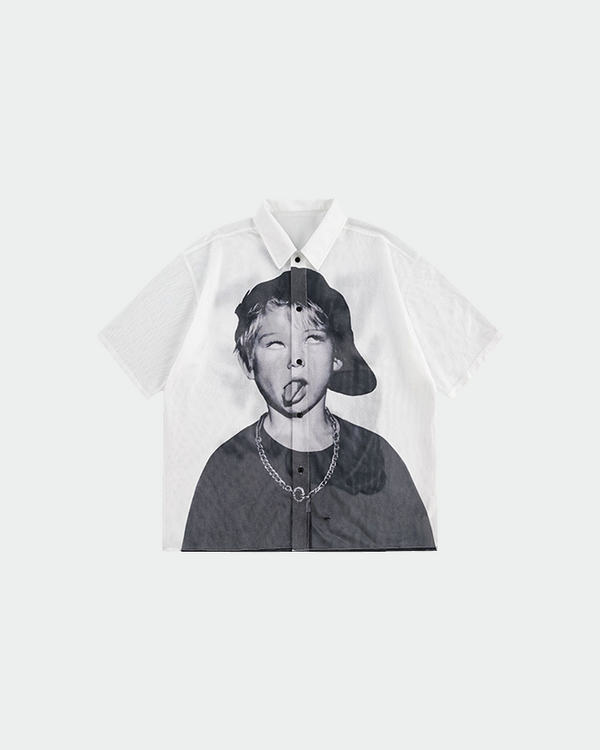 Graphic Print Button-Up Shirt – Street Style with Youthful Vibe