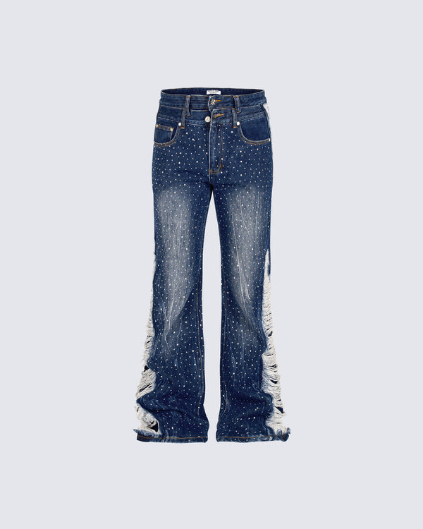 Pearl Embellished High-Waist Bootcut Jeans