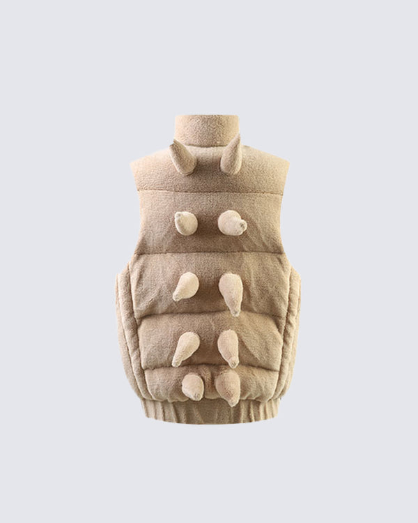 KIIKIO Spiked Fleece Vest with Hood