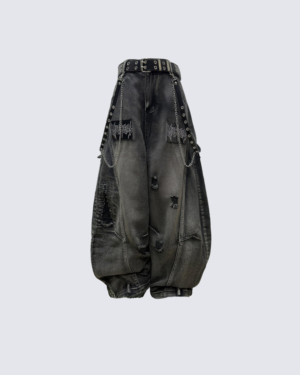 American Avant-Garde Distressed Letter Wide-Leg Jeans