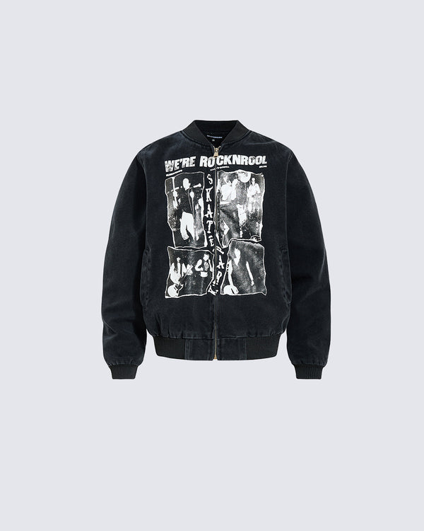 American Streetwear Washed Canvas Baseball Jacket