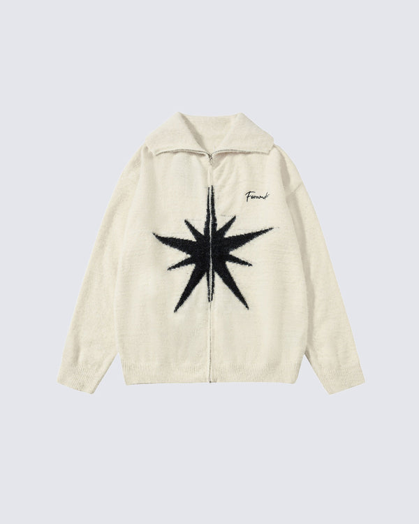 Color-Block Star Jacquard Knit Cardigan