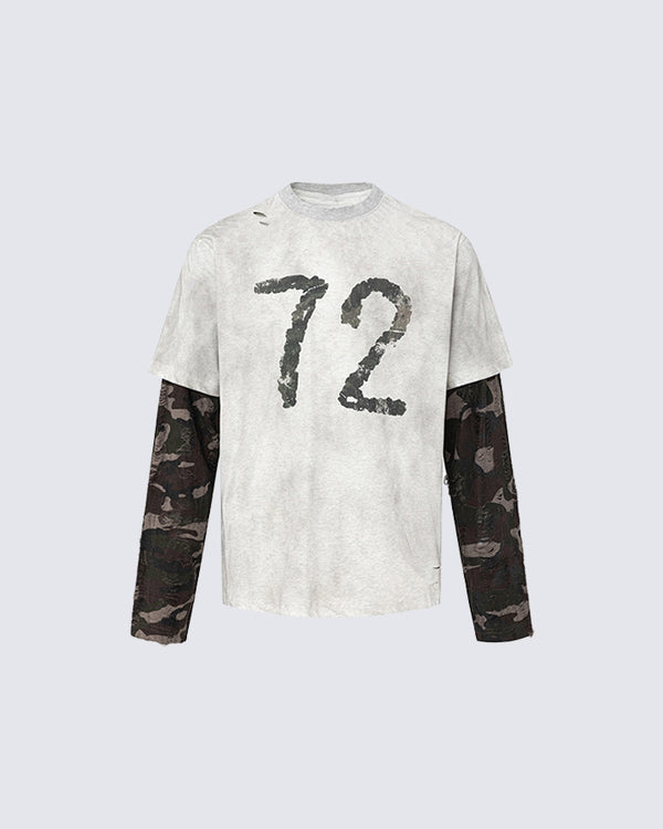 Cut Camouflage Fake Two-Piece Long-Sleeved T-Shirt