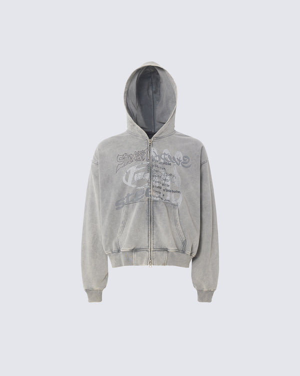 Vintage Washed Graphic Zip-Up Hoodie