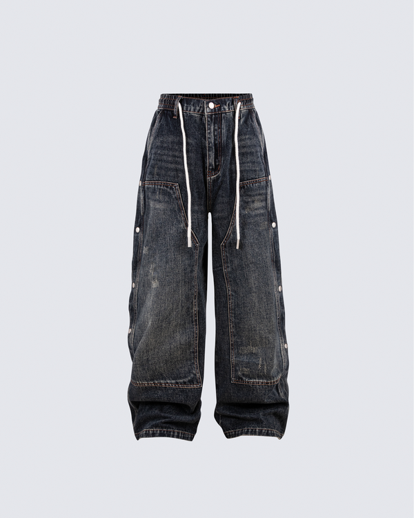 Multi-Pocket Wide-Leg Denim Pants