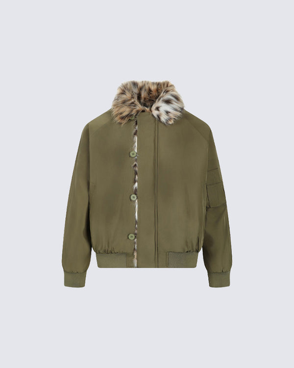 Leopard Fur Collar Cotton Jacket