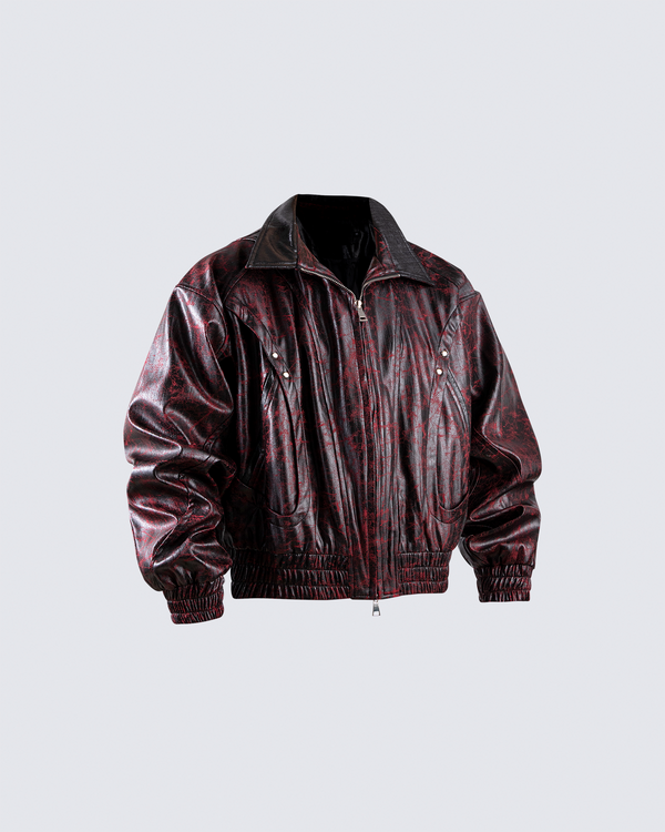 Vintage Burnished PU Leather Zip-Up Jacket