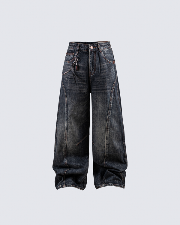 Dark Wash Wide-Leg Denim Pants