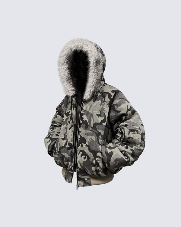 Camouflage Fur-Collar Flight Jacket