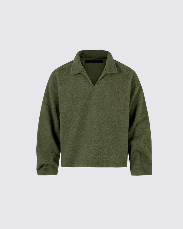 Fleece Pullover Oversized Collar Sweatshirt