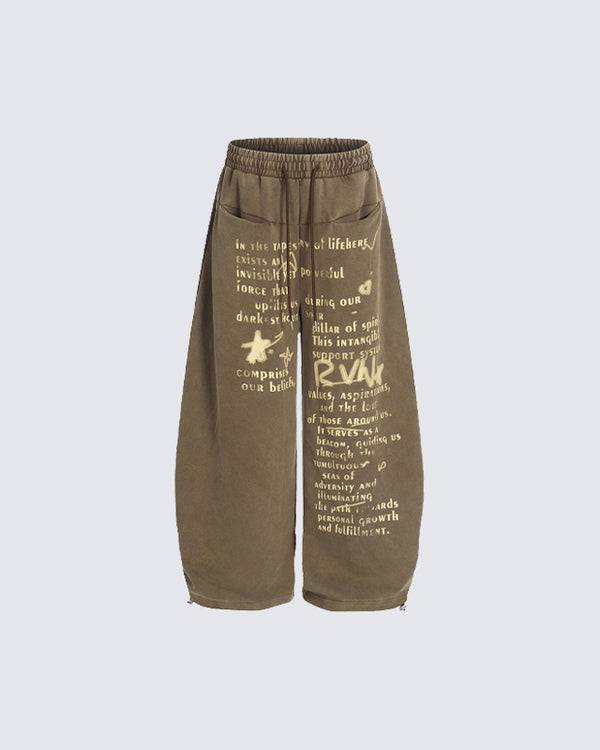 European-American Vintage Letter Print Casual Pants