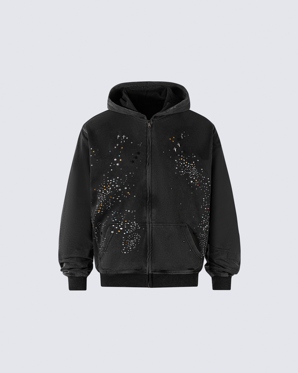 Galaxy Mist Spray Black Oversized Zip Hoodie