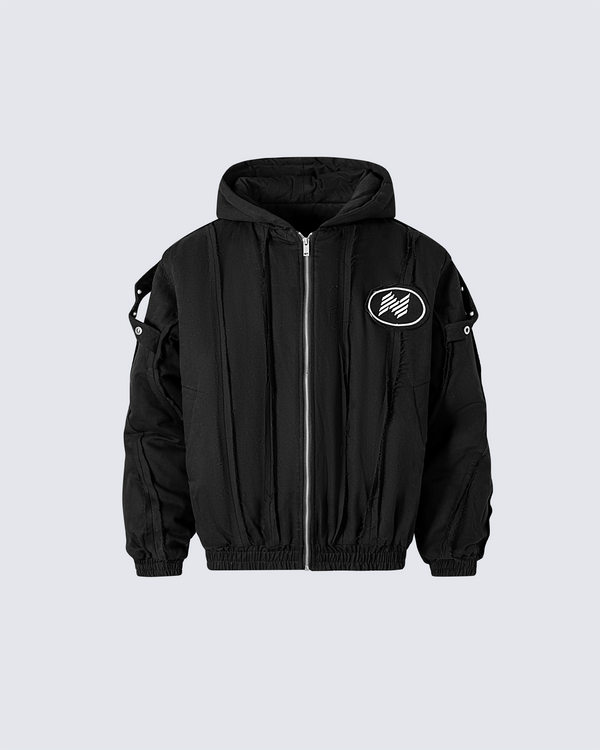Graphic Patch Zip-Up Padded Hooded Coat
