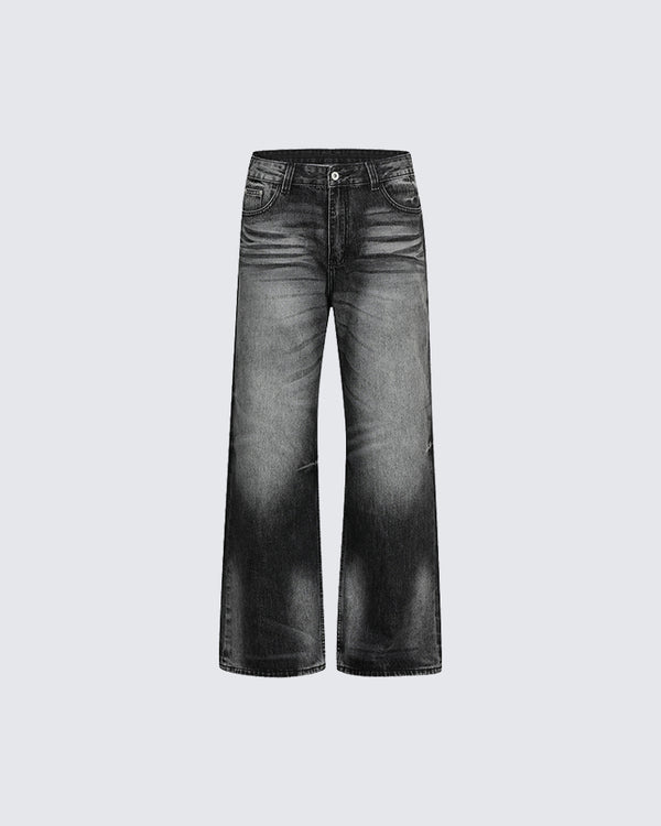 Black Whisker Design Flared Jeans