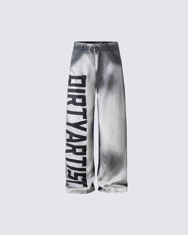 Streetwear Spray-Paint Effect Wide-Leg Jeans
