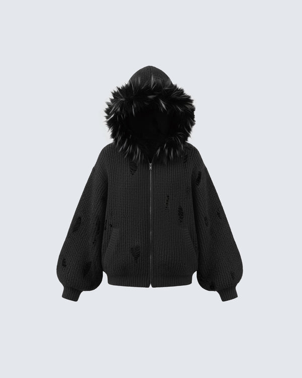 KIIKIO Destroyed Knitted Sweater Plush Coat