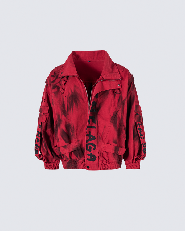 Graffiti Print Oversized Red Jacket