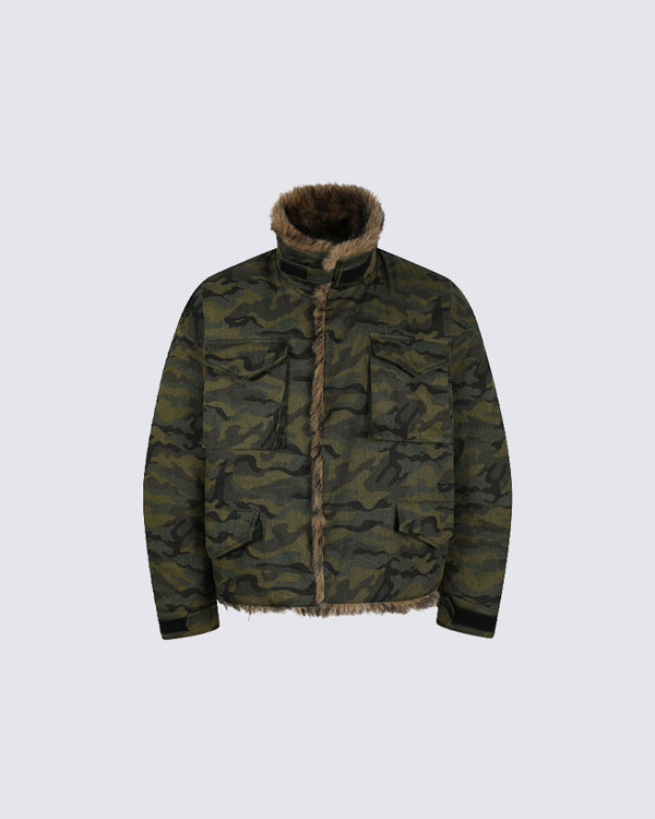 Fur Collar Camouflage Cotton Coat