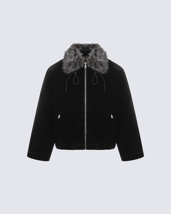 Faux Fur Trimmed Zip-Up Jacket