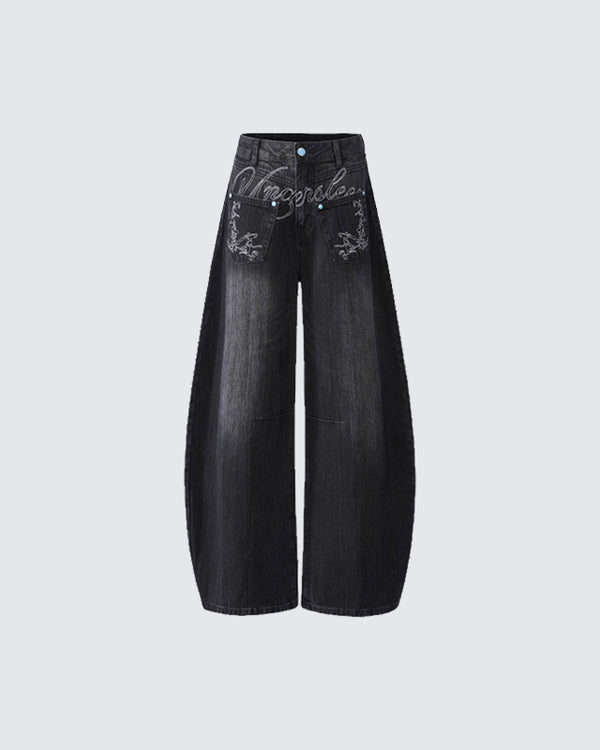 Autumn Winter Embroidered Loose Floor-Length Jeans