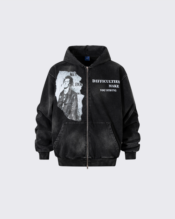 Washed Graphic Zip Hoodie