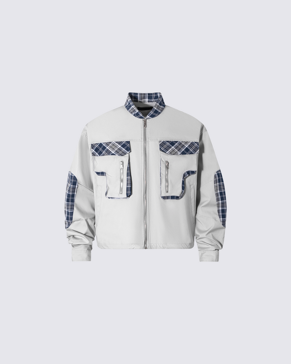 Plaid Panel Zip-Up Jacket