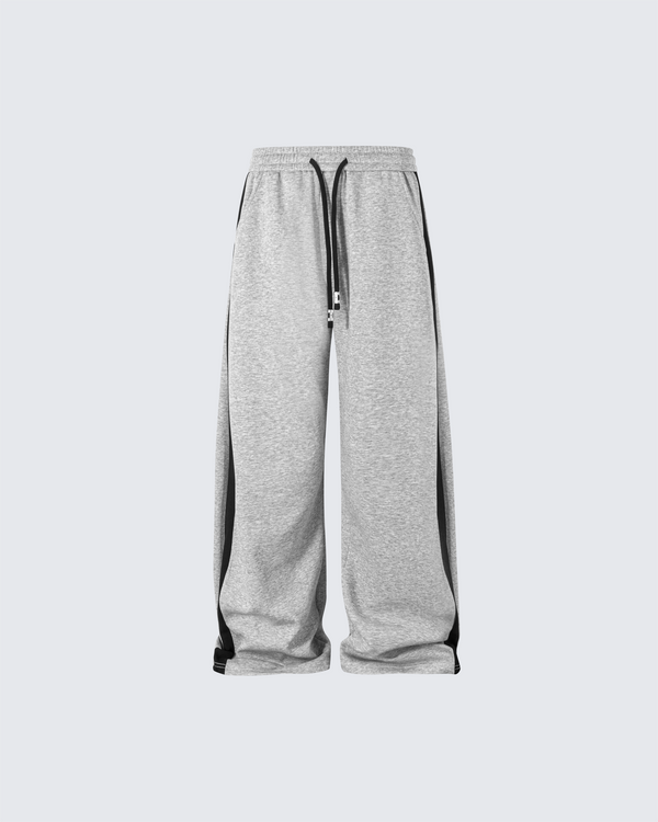 Wide-Leg Contrast Panel Drawstring Sweatpants