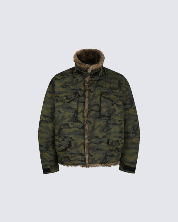 Fur Collar Camouflage Cotton Coat