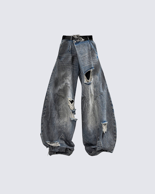 Reversed Waist Distressed Blade Jeans