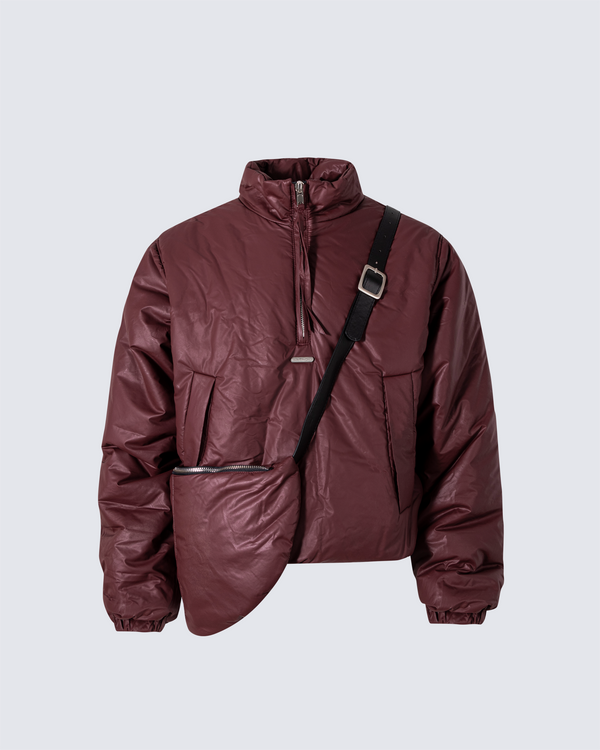 Structured Glossy Puffer Jacket with Chest Pack Detail