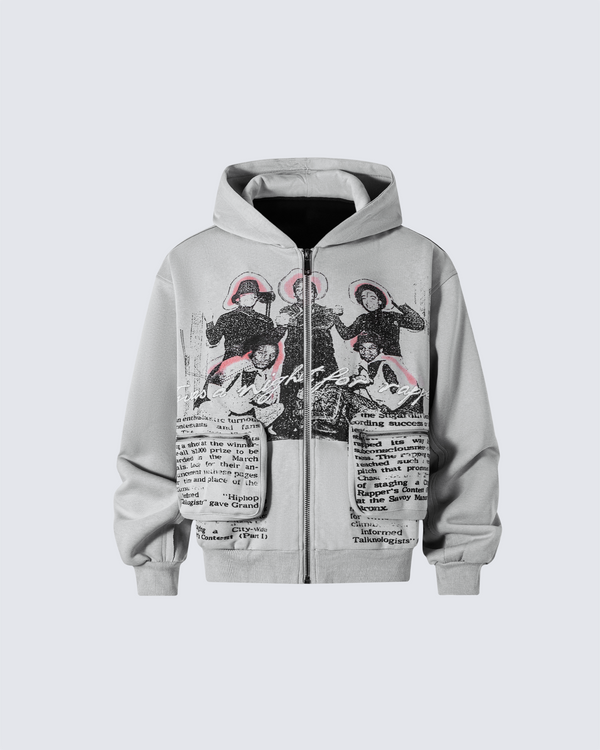 Vintage Graffiti Print Zip Hoodie