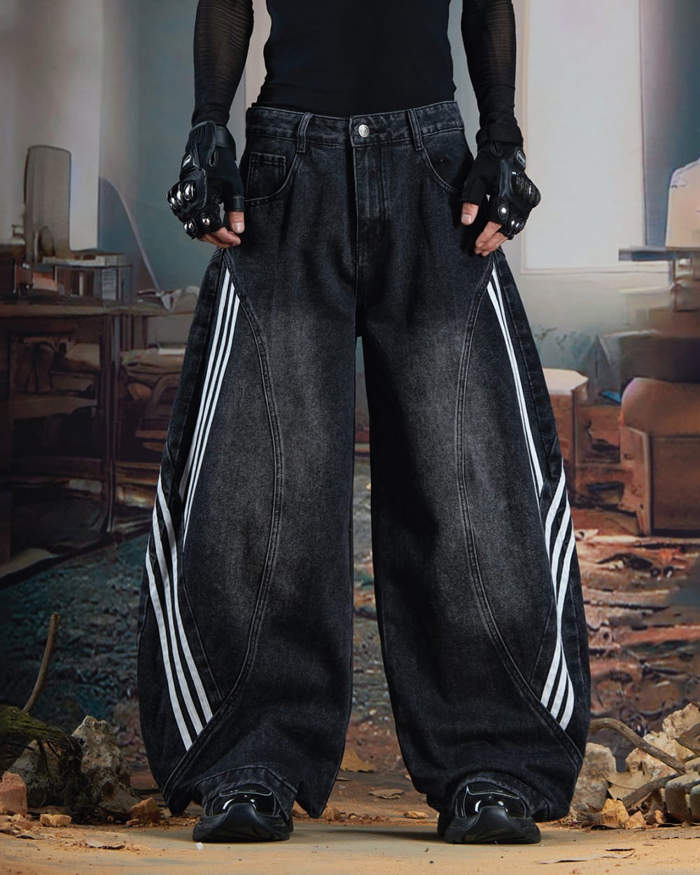 Washed Side Stripe Panel Denim Pants – KIIKIO