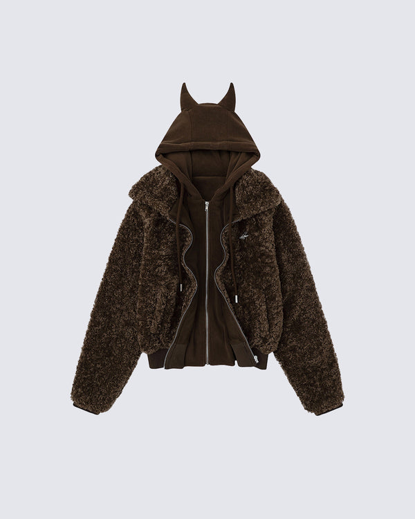 Vintage Fake Two-Piece Devil Hooded Cotton Jacket