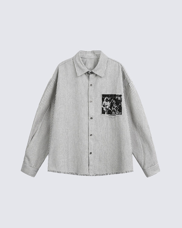 Striped Long Sleeve Shirt with Graphic Print