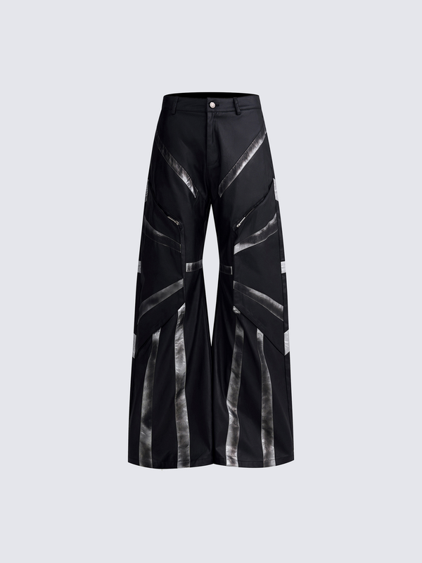 Reflective Striped Wide-Leg Cargo Pants