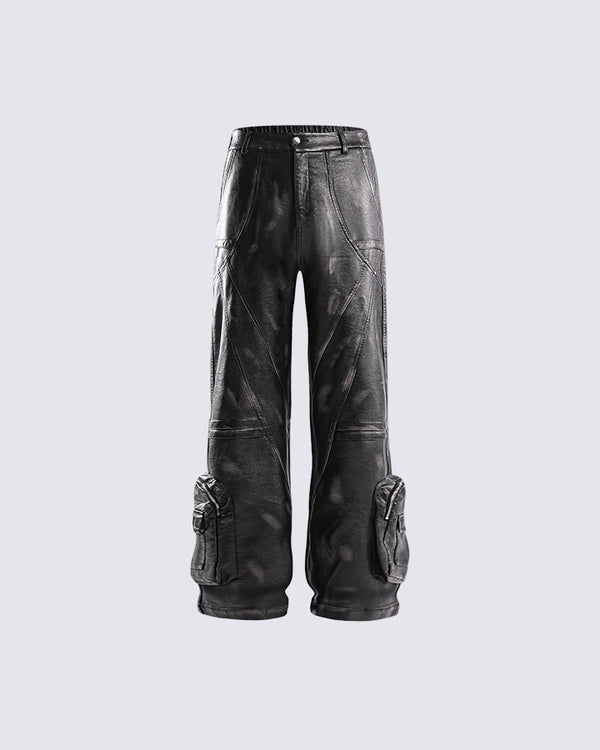 Functional Multi-Pocket PU Leather Cargo Pants