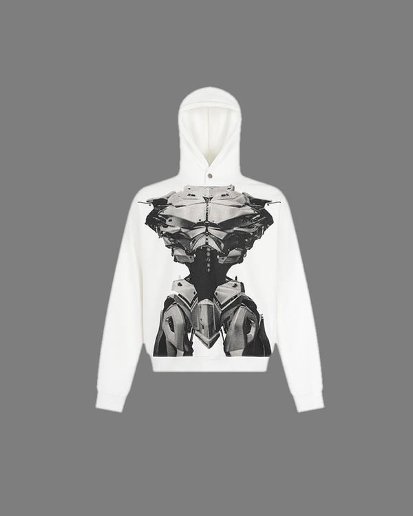 Sci-Fi Armor Graphic White Hoodie