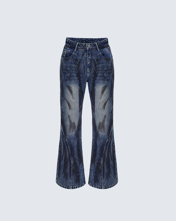 Blue Tie-Dye Wide-Leg Denim Pants